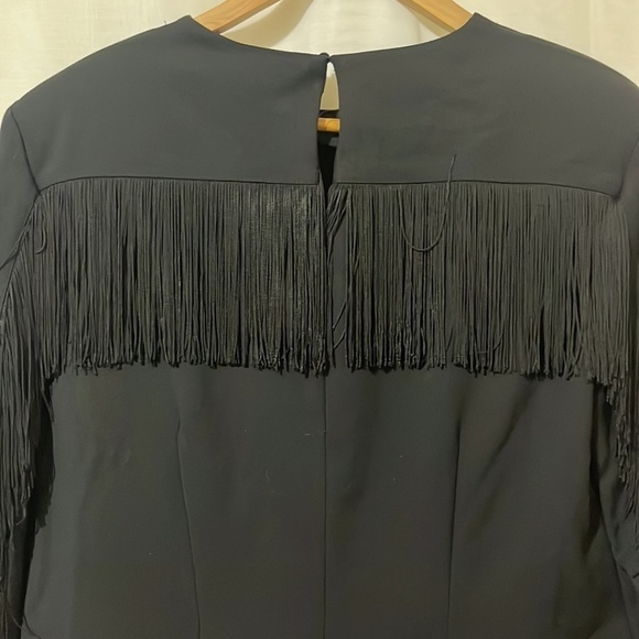 NWOT Zara Black Rounded Neck Dress with Fringed Sleeves and Back a110 - Picture 6 of 7